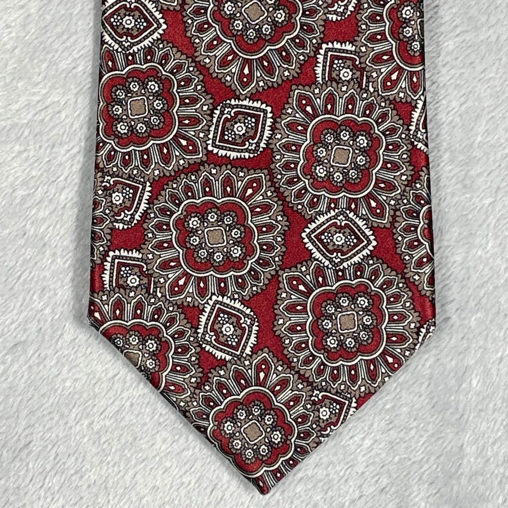 Christian Dior Monsieur Silk Tie Red Medallion Geometric Italian Fabric Vintage